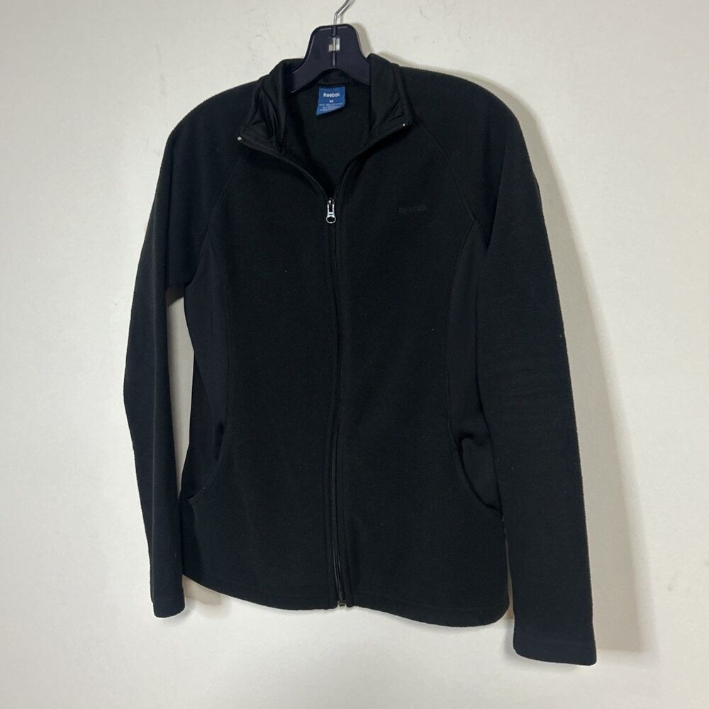 Reebok Men’s Full Zip Fleece Jacket Black Size M Polyester Stretch - Picture 2 of 8